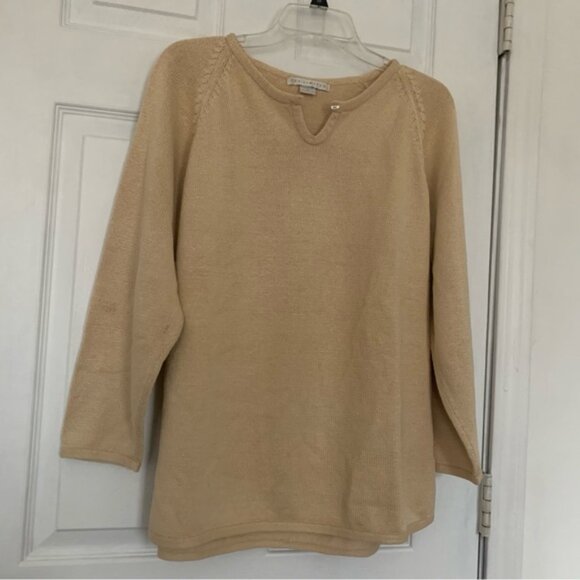 Vintage silk knit Sweater medium pullover notch v-neck cream ivory - Picture 1 of 7